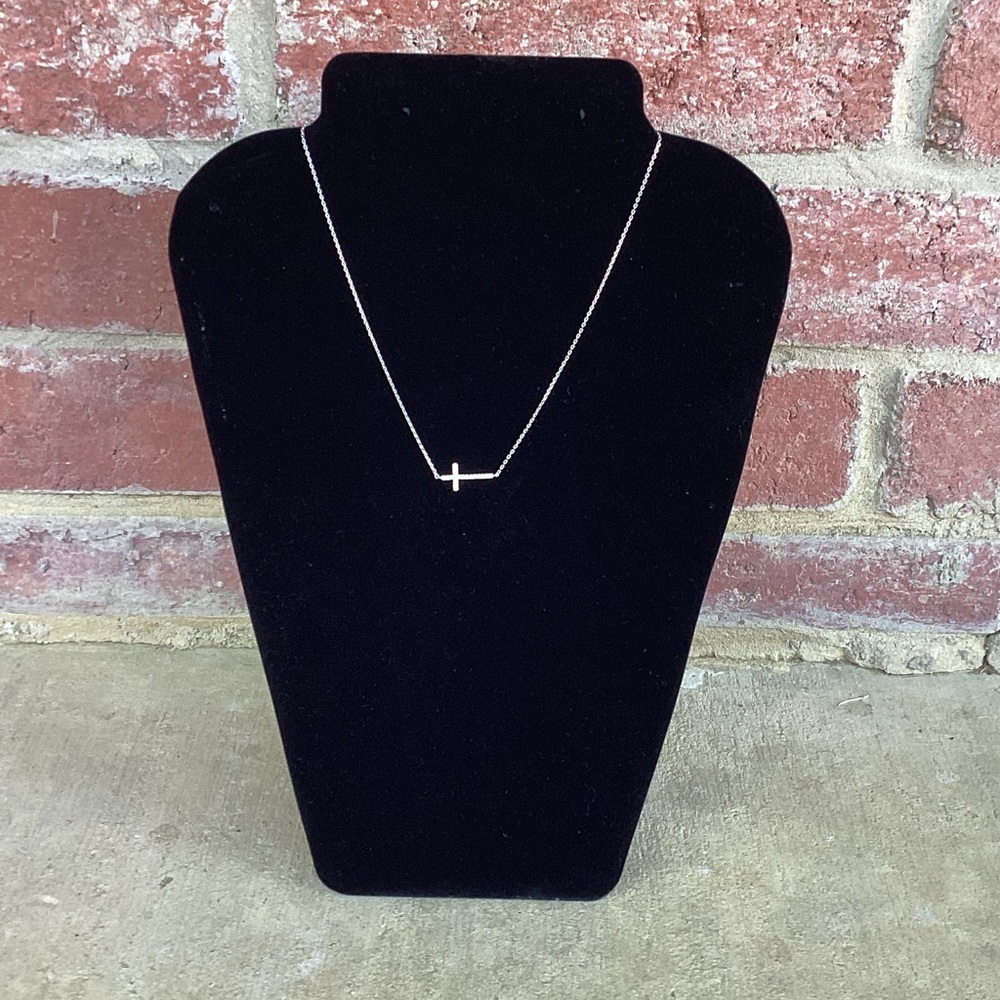Silver Side Cross Necklace - Silver